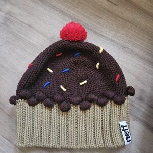 Neff Chocolate Cupcake Beanie with Red Pom Pom